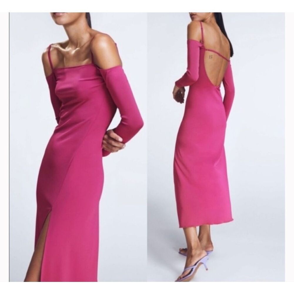 NWT.‎ ZARA PINK FLOWY OPEN SHOULDER DRESS SIZE large